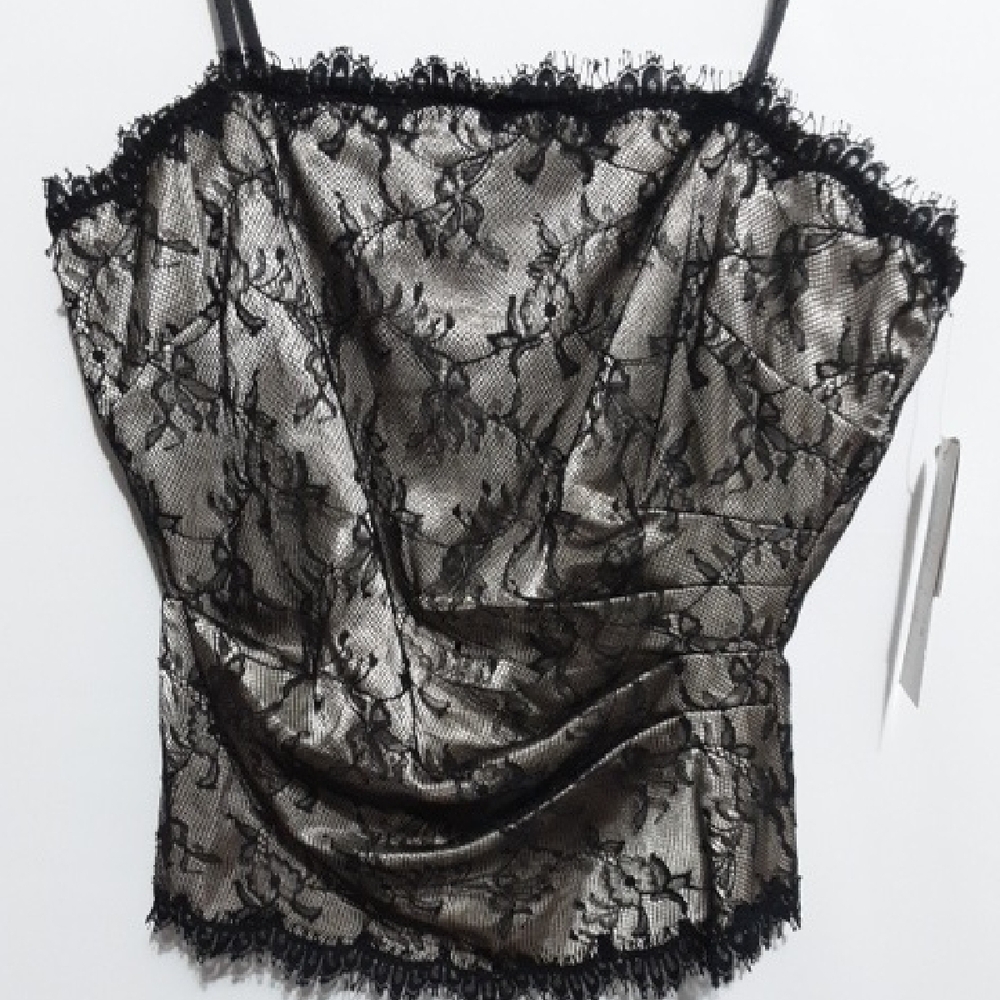 Adrianna Papell Black Goth Lace Evening Top - Picture 2 of 7